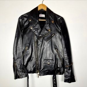 Red Valentino black leather moto jacket with gold hardware!
